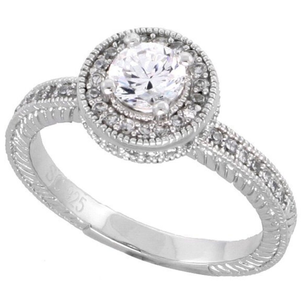 Sterling Silver Vintage Round CZ Engagement Ring